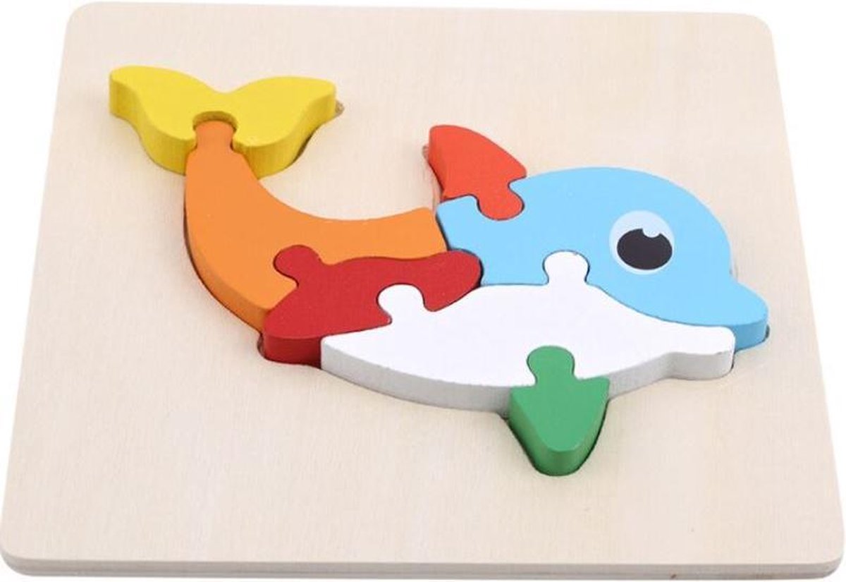 Baby speelgoed | Houten puzzel | Dolfijn Puzzel | Peuter puzzel | 7 delig